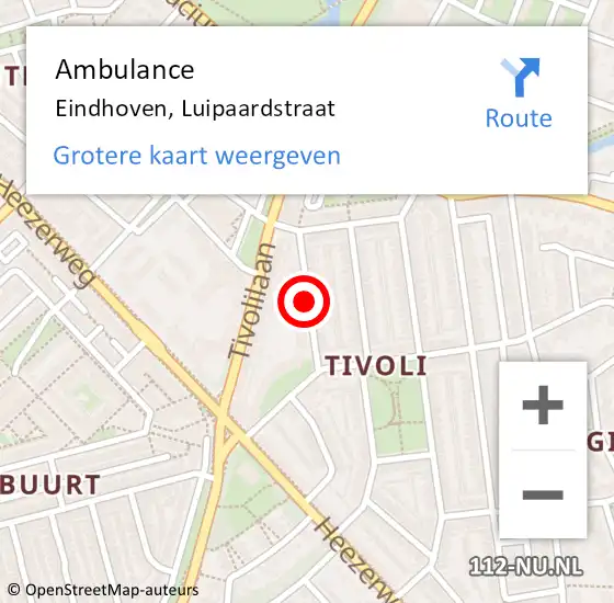 Locatie op kaart van de 112 melding: Ambulance Eindhoven, Luipaardstraat op 18 april 2020 14:18