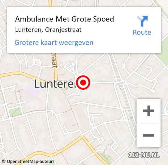 Locatie op kaart van de 112 melding: Ambulance Met Grote Spoed Naar Lunteren, Oranjestraat op 18 april 2020 23:15