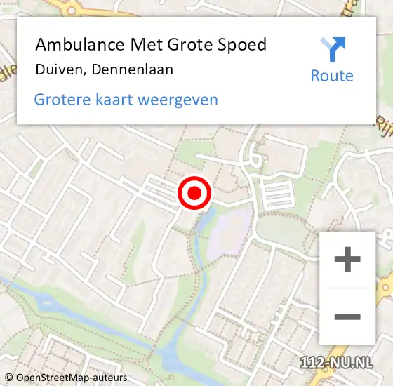 Locatie op kaart van de 112 melding: Ambulance Met Grote Spoed Naar Duiven, Dennenlaan op 19 april 2020 00:51