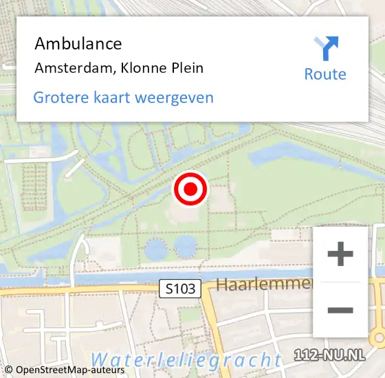 Locatie op kaart van de 112 melding: Ambulance Amsterdam, Klonne Plein op 19 april 2020 10:29