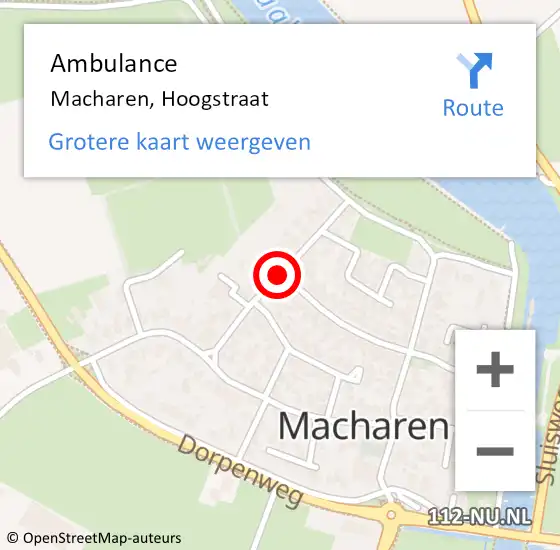 Locatie op kaart van de 112 melding: Ambulance Macharen, Hoogstraat op 19 april 2020 10:36