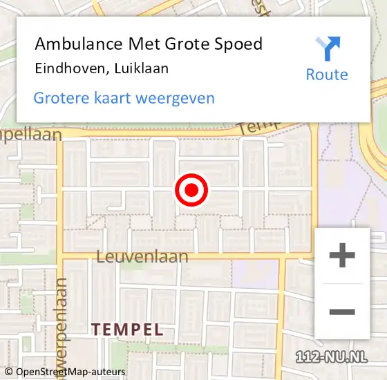 Locatie op kaart van de 112 melding: Ambulance Met Grote Spoed Naar Eindhoven, Luiklaan op 19 april 2020 12:28