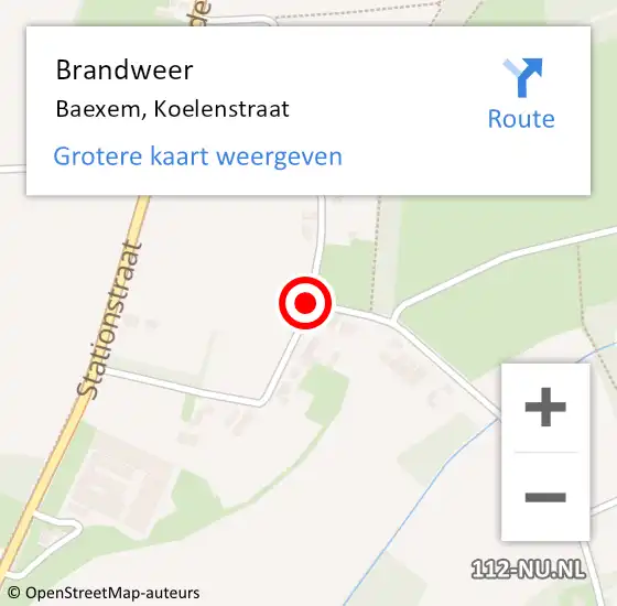 Locatie op kaart van de 112 melding: Brandweer Baexem, Koelenstraat op 19 april 2020 13:14