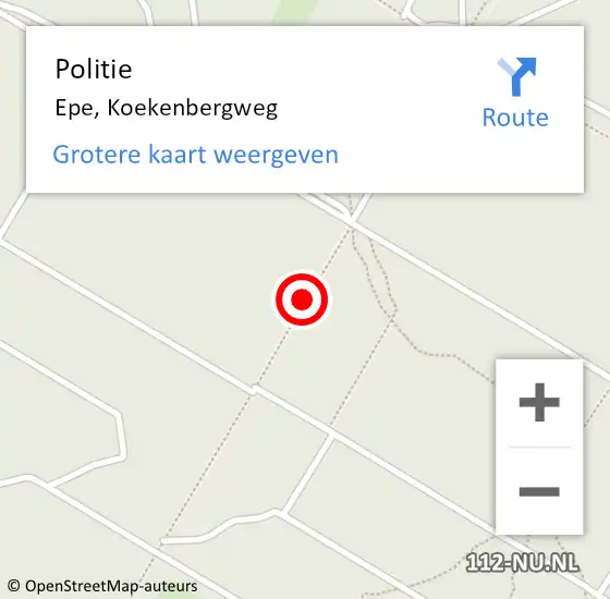 Locatie op kaart van de 112 melding: Politie Epe, Koekenbergweg op 19 april 2020 15:30