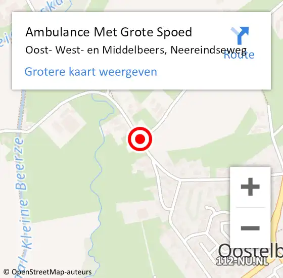 Locatie op kaart van de 112 melding: Ambulance Met Grote Spoed Naar Oost- West- en Middelbeers, Neereindseweg op 19 april 2020 15:44