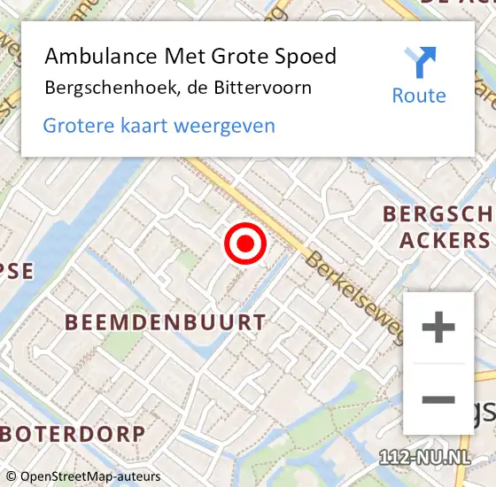 Locatie op kaart van de 112 melding: Ambulance Met Grote Spoed Naar Bergschenhoek, de Bittervoorn op 19 april 2020 16:43