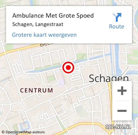 Locatie op kaart van de 112 melding: Ambulance Met Grote Spoed Naar Schagen, Langestraat op 19 april 2020 17:54