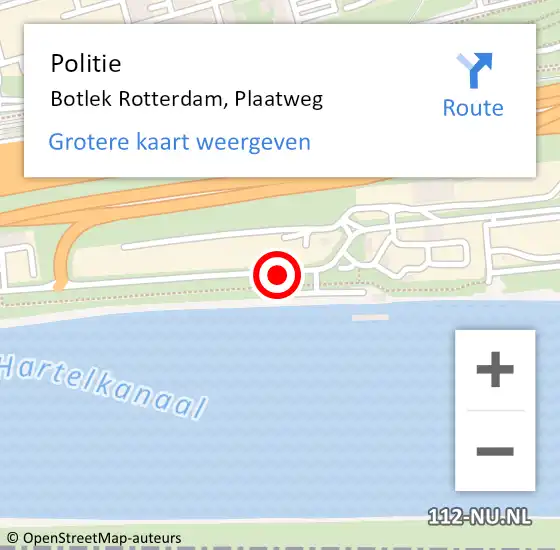 Locatie op kaart van de 112 melding: Politie Botlek Rotterdam, Plaatweg op 19 april 2020 19:03