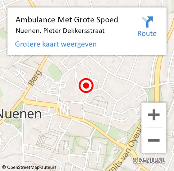 Locatie op kaart van de 112 melding: Ambulance Met Grote Spoed Naar Nuenen, Pieter Dekkersstraat op 19 april 2020 19:49