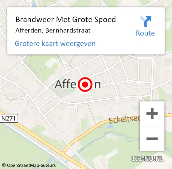 Locatie op kaart van de 112 melding: Brandweer Met Grote Spoed Naar Afferden, Bernhardstraat op 20 april 2020 00:00