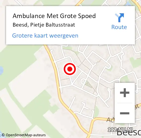 Locatie op kaart van de 112 melding: Ambulance Met Grote Spoed Naar Beesd, Pietje Baltusstraat op 20 april 2020 00:10