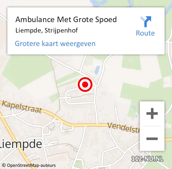 Locatie op kaart van de 112 melding: Ambulance Met Grote Spoed Naar Liempde, Strijpenhof op 20 april 2020 04:18