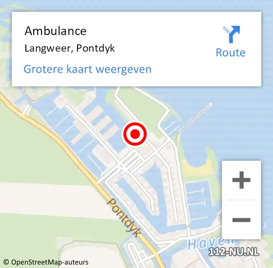 Locatie op kaart van de 112 melding: Ambulance Langweer, Pontdyk op 4 mei 2014 14:20