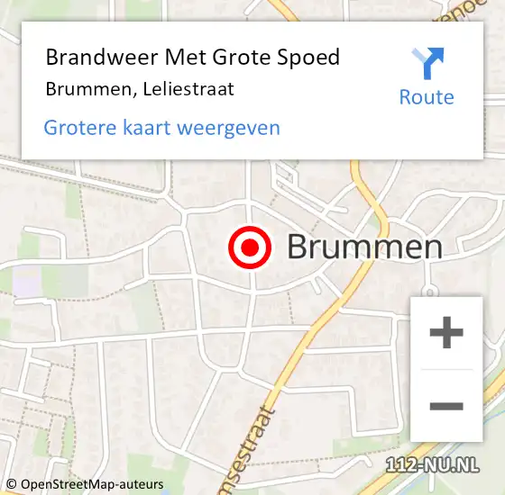 Locatie op kaart van de 112 melding: Brandweer Met Grote Spoed Naar Brummen, Leliestraat op 20 april 2020 04:55