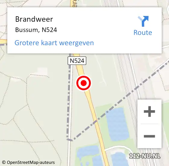 Locatie op kaart van de 112 melding: Brandweer Bussum, N524 op 20 april 2020 09:30