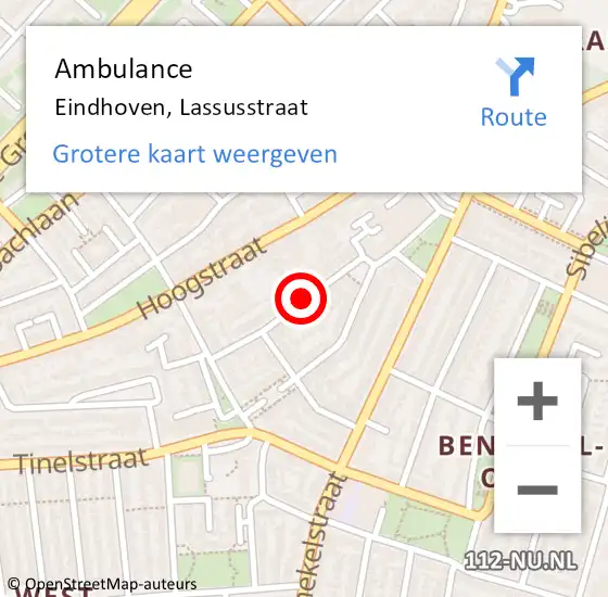 Locatie op kaart van de 112 melding: Ambulance Eindhoven, Lassusstraat op 20 april 2020 09:50