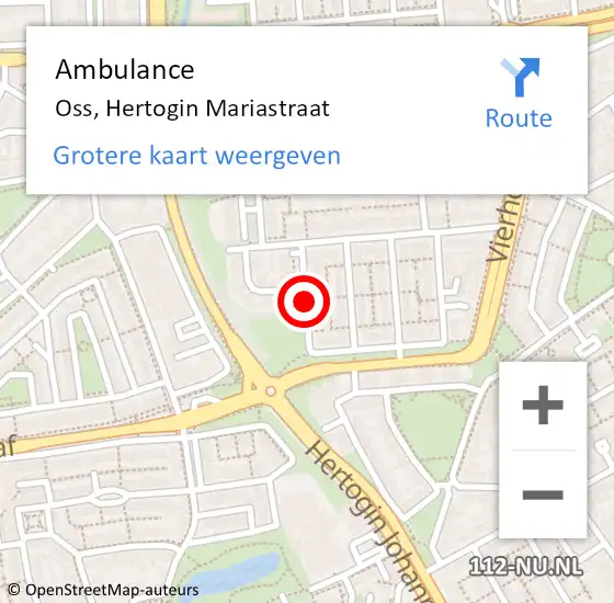 Locatie op kaart van de 112 melding: Ambulance Oss, Hertogin Mariastraat op 20 april 2020 09:53