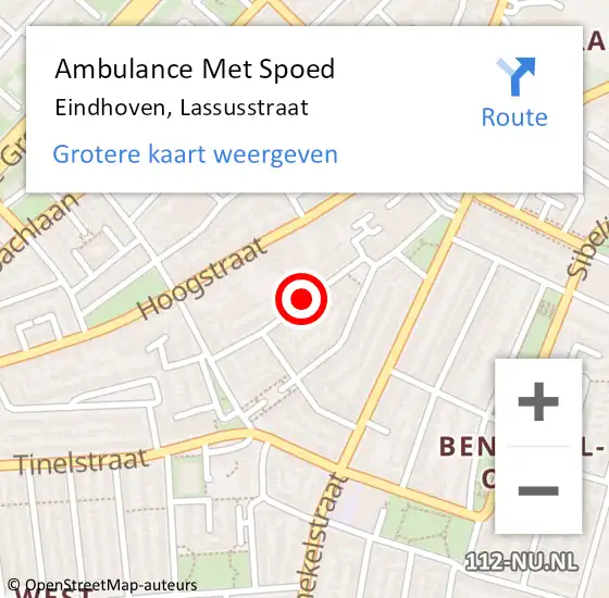 Locatie op kaart van de 112 melding: Ambulance Met Spoed Naar Eindhoven, Lassusstraat op 20 april 2020 12:56