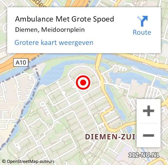 Locatie op kaart van de 112 melding: Ambulance Met Grote Spoed Naar Diemen, Meidoornplein op 20 april 2020 13:40