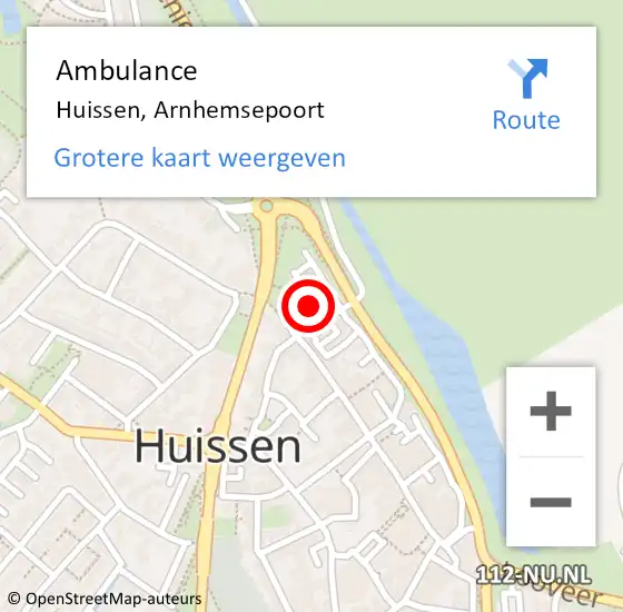 Locatie op kaart van de 112 melding: Ambulance Huissen, Arnhemsepoort op 20 april 2020 16:58