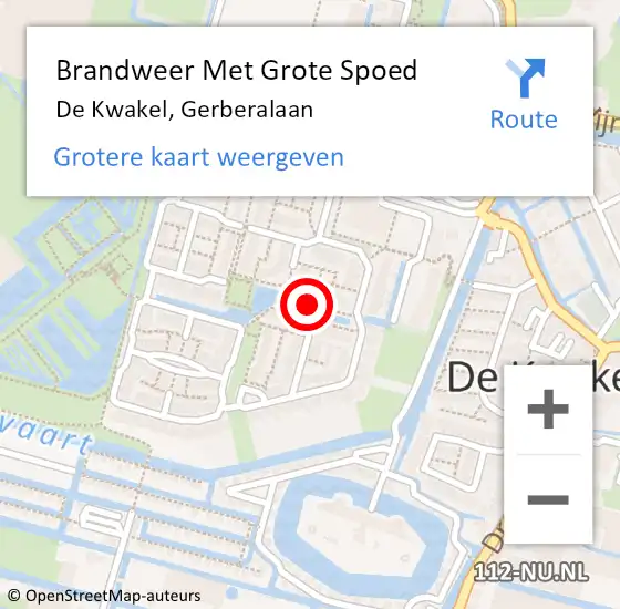 Locatie op kaart van de 112 melding: Brandweer Met Grote Spoed Naar De Kwakel, Gerberalaan op 20 april 2020 20:52