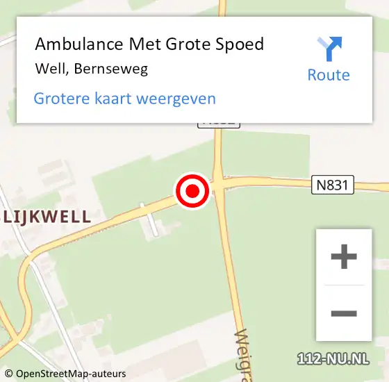 Locatie op kaart van de 112 melding: Ambulance Met Grote Spoed Naar Well, Bernseweg op 20 april 2020 22:01