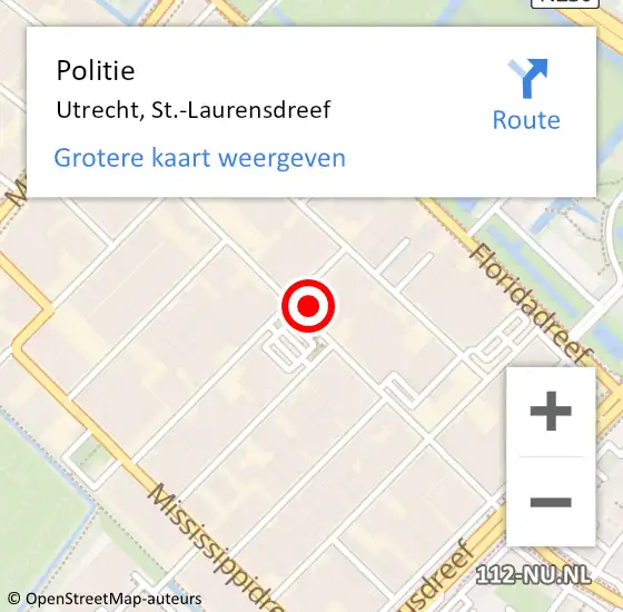 Locatie op kaart van de 112 melding: Politie Utrecht, St.-Laurensdreef op 20 april 2020 22:38