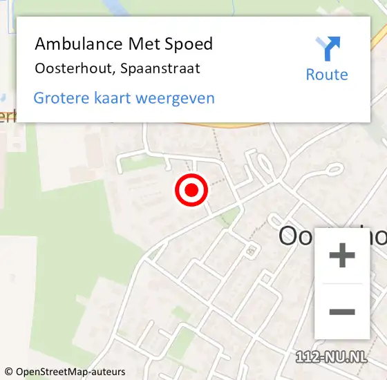 Locatie op kaart van de 112 melding: Ambulance Met Spoed Naar Oosterhout, Spaanstraat op 21 april 2020 11:56