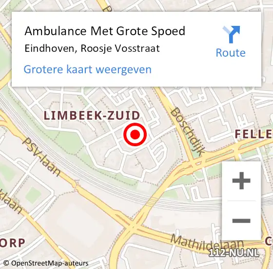 Locatie op kaart van de 112 melding: Ambulance Met Grote Spoed Naar Eindhoven, Roosje Vosstraat op 21 april 2020 13:41