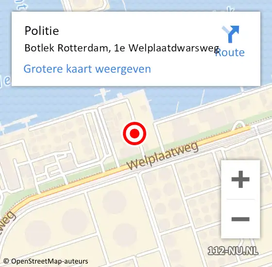 Locatie op kaart van de 112 melding: Politie Botlek Rotterdam, 1e Welplaatdwarsweg op 21 april 2020 13:52