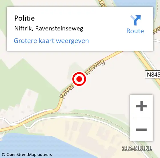 Locatie op kaart van de 112 melding: Politie Niftrik, Ravensteinseweg op 21 april 2020 15:53