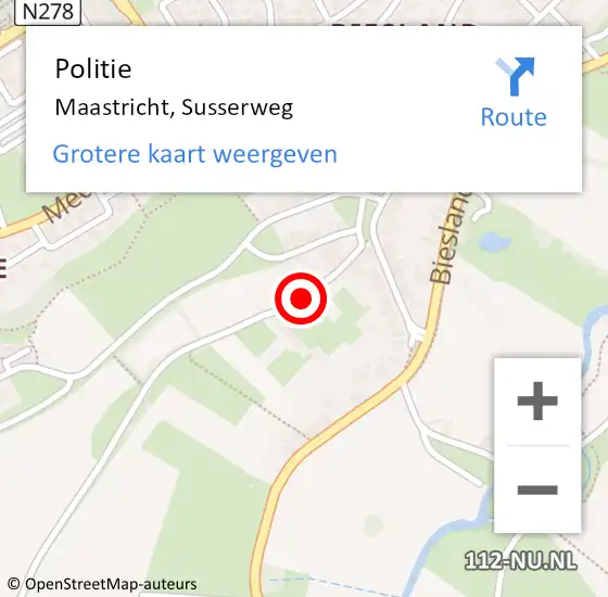 Locatie op kaart van de 112 melding: Politie Maastricht, Susserweg op 21 april 2020 16:07