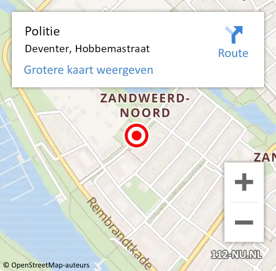 Locatie op kaart van de 112 melding: Politie Deventer, Hobbemastraat op 21 april 2020 20:01