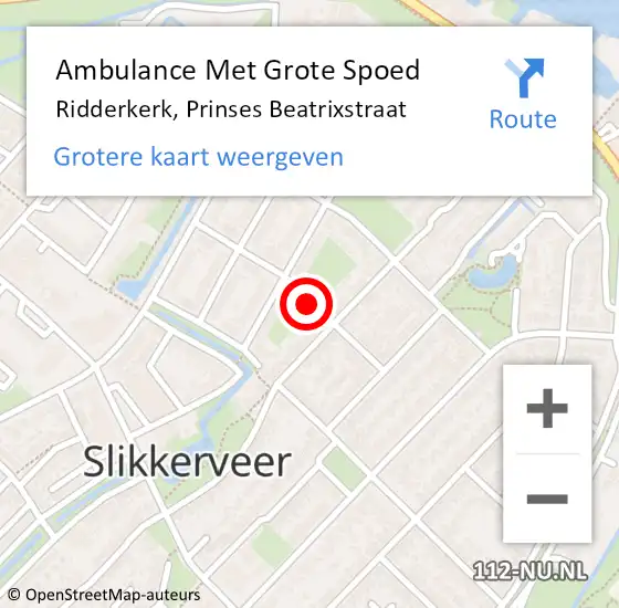 Locatie op kaart van de 112 melding: Ambulance Met Grote Spoed Naar Ridderkerk, Prinses Beatrixstraat op 21 april 2020 20:20