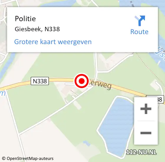 Locatie op kaart van de 112 melding: Politie Giesbeek, N338 op 21 april 2020 22:18