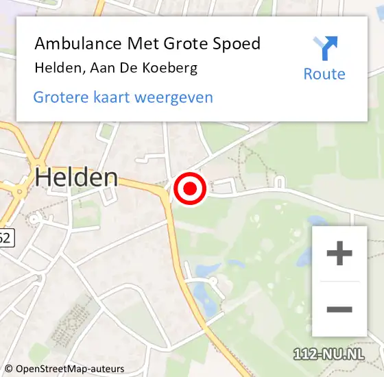 Locatie op kaart van de 112 melding: Ambulance Met Grote Spoed Naar Helden, Aan De Koeberg op 4 mei 2014 18:04