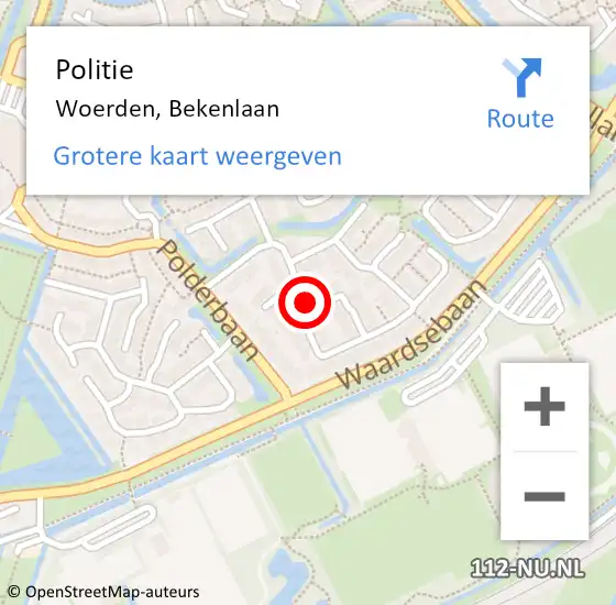 Locatie op kaart van de 112 melding: Politie Woerden, Bekenlaan op 22 april 2020 05:28