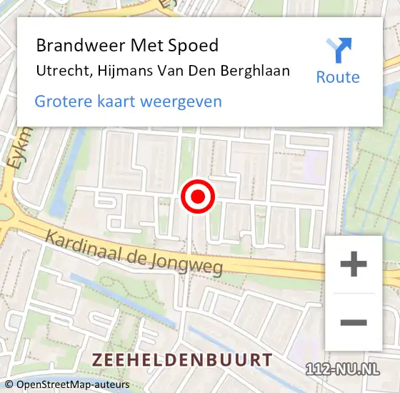 Locatie op kaart van de 112 melding: Brandweer Met Spoed Naar Utrecht, Hijmans Van Den Berghlaan op 22 april 2020 05:46