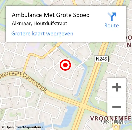 Locatie op kaart van de 112 melding: Ambulance Met Grote Spoed Naar Alkmaar, Houtduifstraat op 22 april 2020 09:00