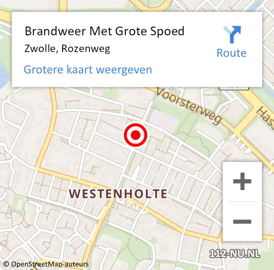 Locatie op kaart van de 112 melding: Brandweer Met Grote Spoed Naar Zwolle, Rozenweg op 22 april 2020 12:08