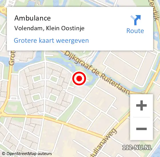 Locatie op kaart van de 112 melding: Ambulance Volendam, Klein Oostinje op 22 april 2020 15:40