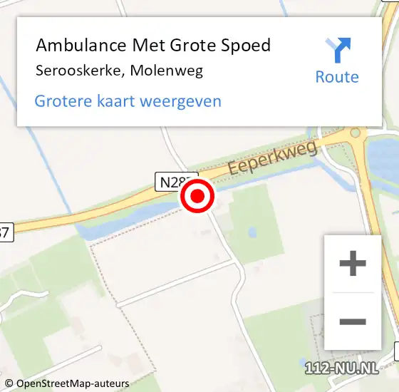 Locatie op kaart van de 112 melding: Ambulance Met Grote Spoed Naar Serooskerke, Molenweg op 22 april 2020 18:30