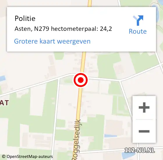 Locatie op kaart van de 112 melding: Politie Asten, N279 hectometerpaal: 24,2 op 22 april 2020 20:00