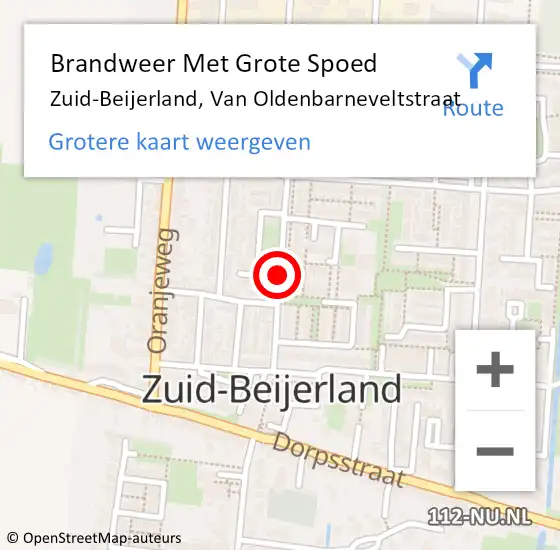 Locatie op kaart van de 112 melding: Brandweer Met Grote Spoed Naar Zuid-Beijerland, Van Oldenbarneveltstraat op 22 april 2020 23:23