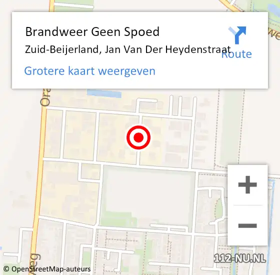 Locatie op kaart van de 112 melding: Brandweer Geen Spoed Naar Zuid-Beijerland, Jan Van Der Heydenstraat op 23 april 2020 00:09