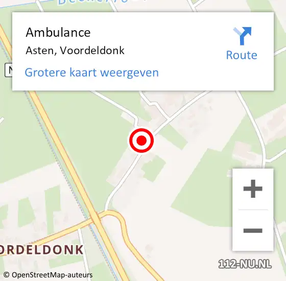 Locatie op kaart van de 112 melding: Ambulance Asten, Voordeldonk op 23 april 2020 09:58
