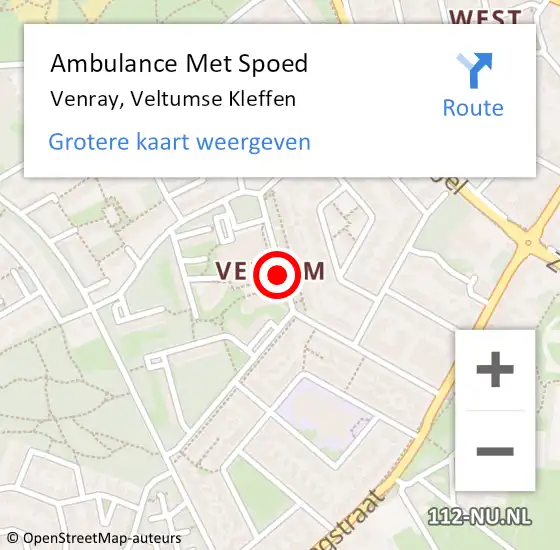 Locatie op kaart van de 112 melding: Ambulance Met Spoed Naar Venray, Veltumse Kleffen op 23 april 2020 13:07