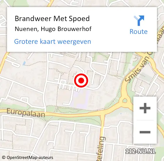 Locatie op kaart van de 112 melding: Brandweer Met Spoed Naar Nuenen, Hugo Brouwerhof op 23 april 2020 13:24