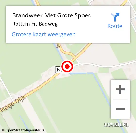 Locatie op kaart van de 112 melding: Brandweer Met Grote Spoed Naar Rottum Fr, Badweg op 23 april 2020 15:00