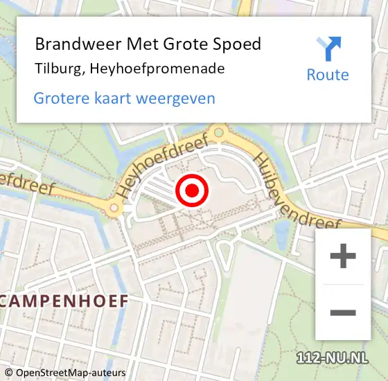 Locatie op kaart van de 112 melding: Brandweer Met Grote Spoed Naar Tilburg, Heyhoefpromenade op 23 april 2020 15:16